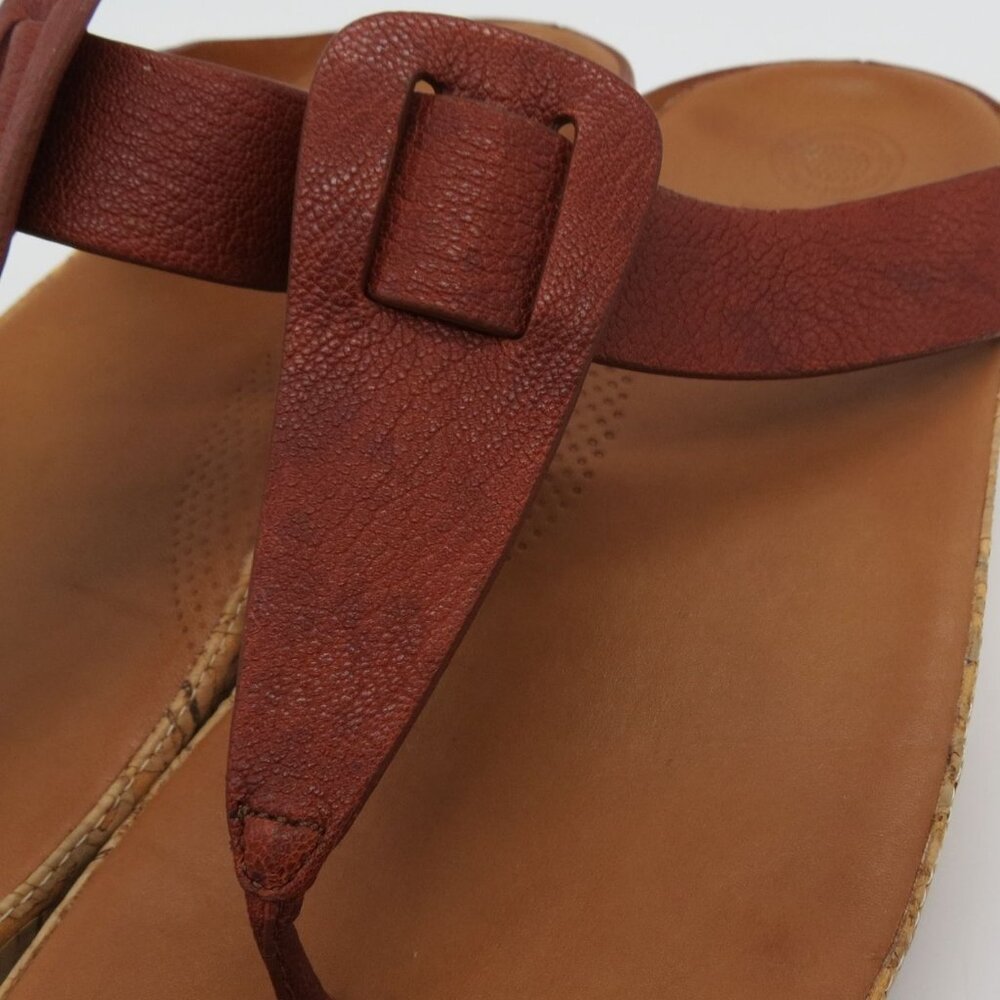 FITFLOP Women's Brown Leather Ibiza Cork Wedge Sandals Size 8 Studded Thong - Picture 11 of 11